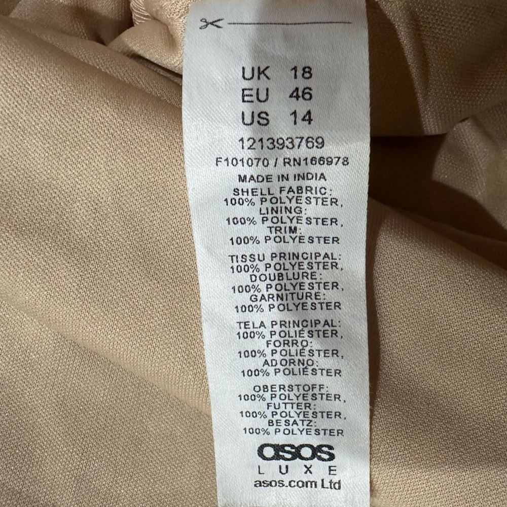 Asos Luxe Sequin Long Sleeve Nude gold sequin white tulle hem dress size 14 - Picture 10 of 12